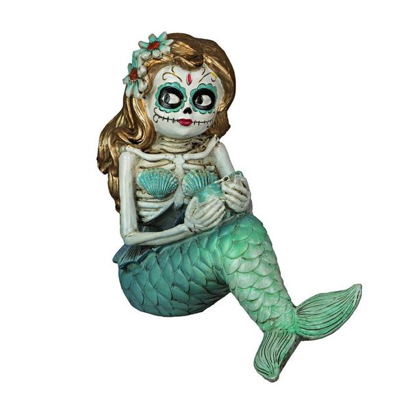 Day of the Dead Sugar Skull Skeleton Mermaid Statue 7 Inches High - Picture 1 of 10